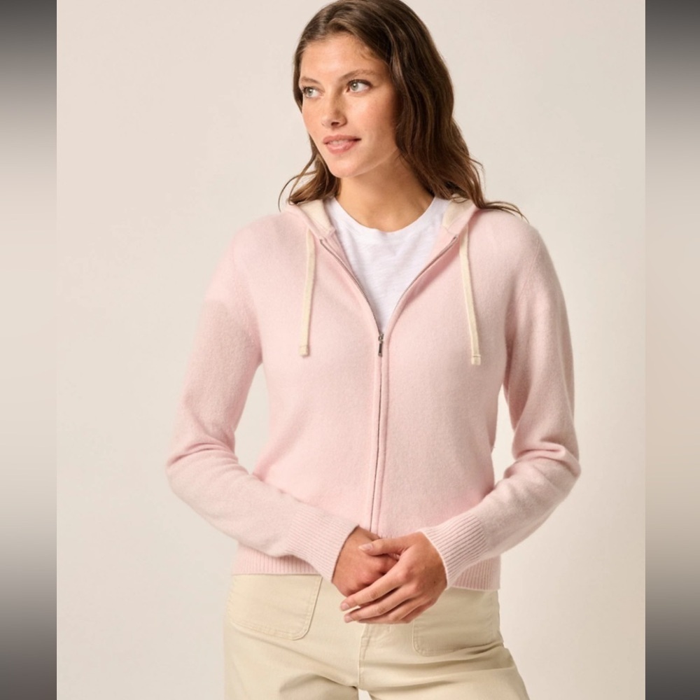 Johnnie - O Amanda Cashmere Full Zip Hooded Sweater Medium Color: Bon Bon NWT